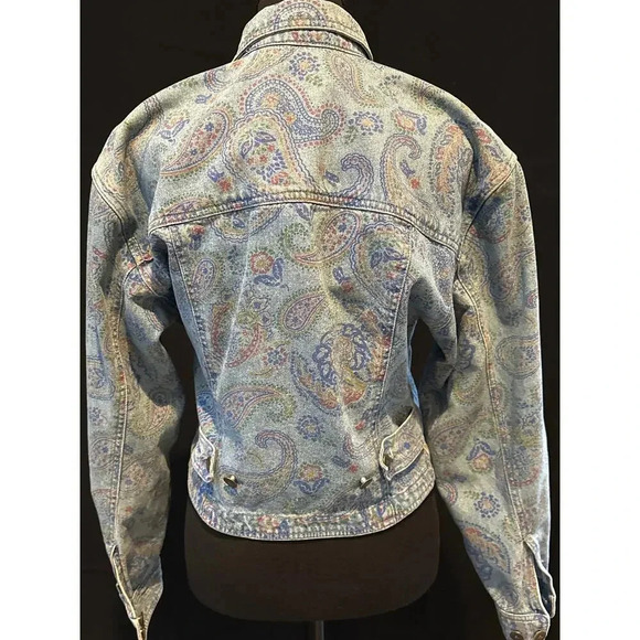 Lizwear Paisley Blue Jean Jacket Cropped Sz Sm - Picture 4 of 4